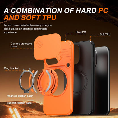 For OPPO Reno15 5G Global Camera Sliding Shield Magnetic Rotation Holder Phone Case - Orange - EDA009691201C