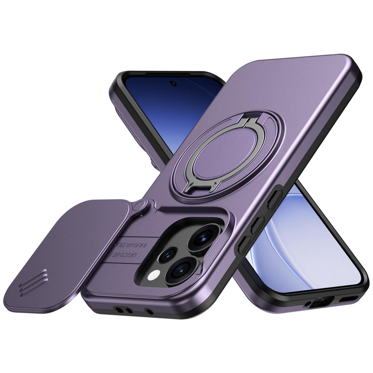 For OPPO Reno15 5G Global Camera Sliding Shield Magnetic Rotation Holder Phone Case - Purple - EDA009691201D