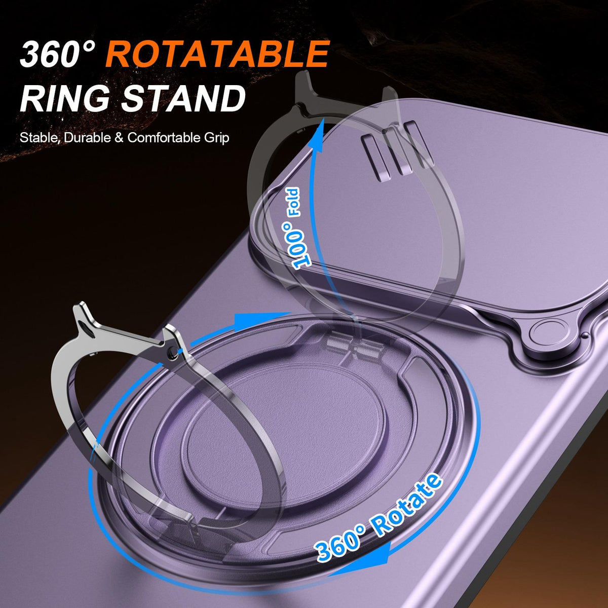 For OPPO Reno15 5G Global Camera Sliding Shield Magnetic Rotation Holder Phone Case - Purple - EDA009691201D