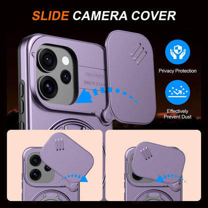For OPPO Reno15 5G Global Camera Sliding Shield Magnetic Rotation Holder Phone Case - Purple - EDA009691201D