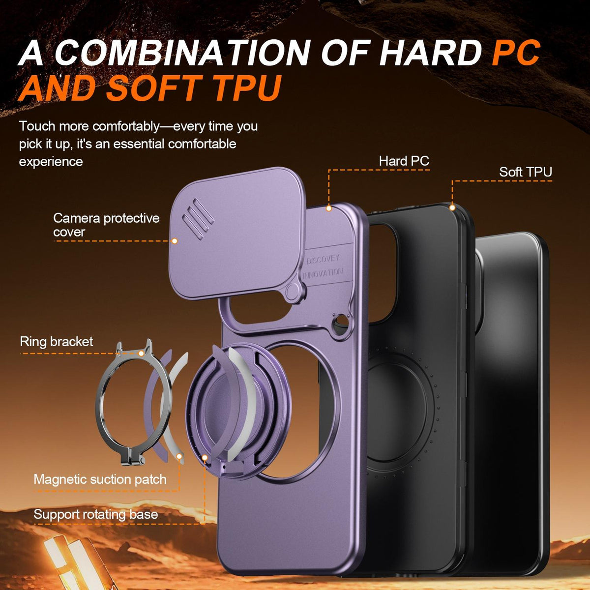 For OPPO Reno15 5G Global Camera Sliding Shield Magnetic Rotation Holder Phone Case - Purple - EDA009691201D