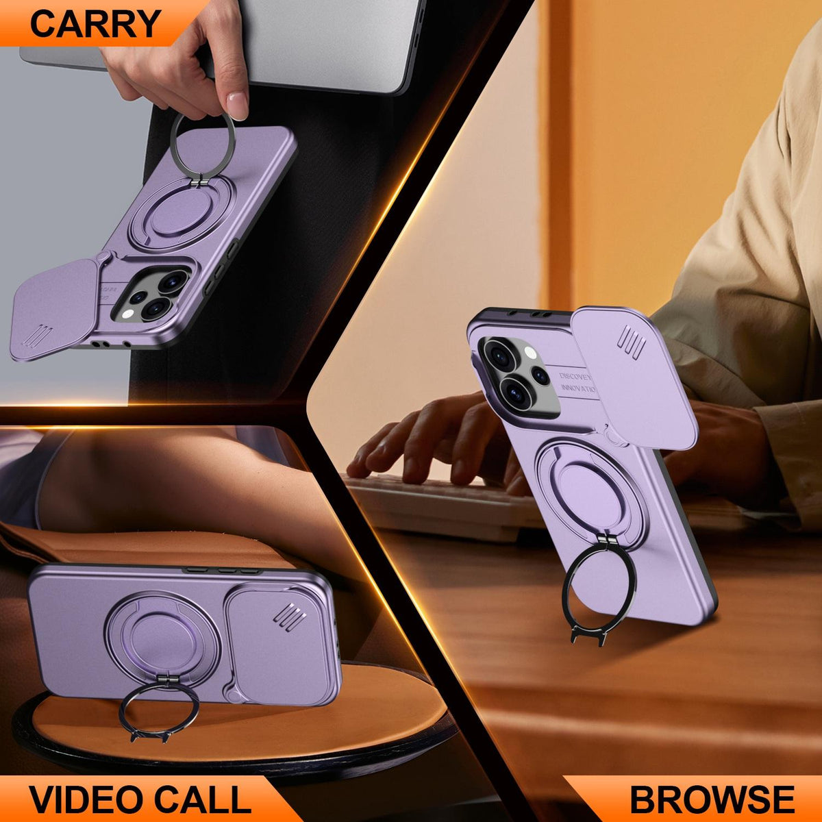 For OPPO Reno15 5G Global Camera Sliding Shield Magnetic Rotation Holder Phone Case - Purple - EDA009691201D