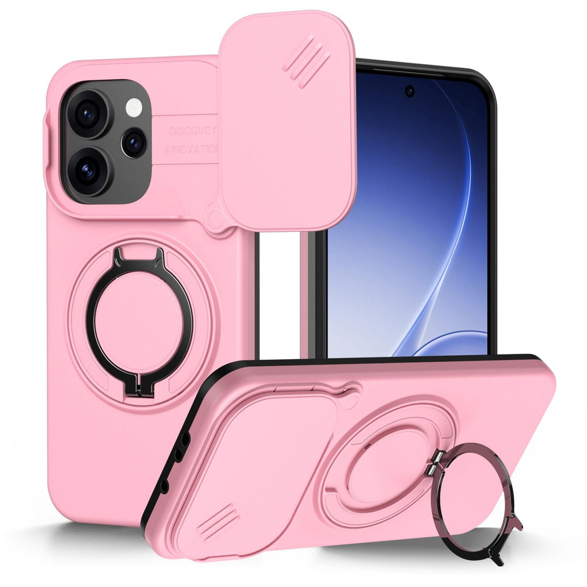 For OPPO Reno15 5G Global Camera Sliding Shield Magnetic Rotation Holder Phone Case - Pink - EDA009691201E