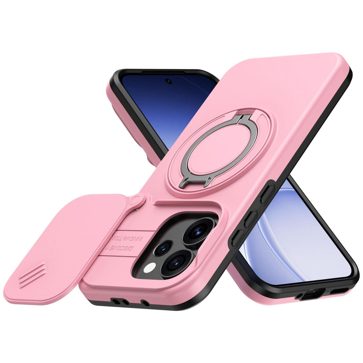 For OPPO Reno15 5G Global Camera Sliding Shield Magnetic Rotation Holder Phone Case - Pink - EDA009691201E