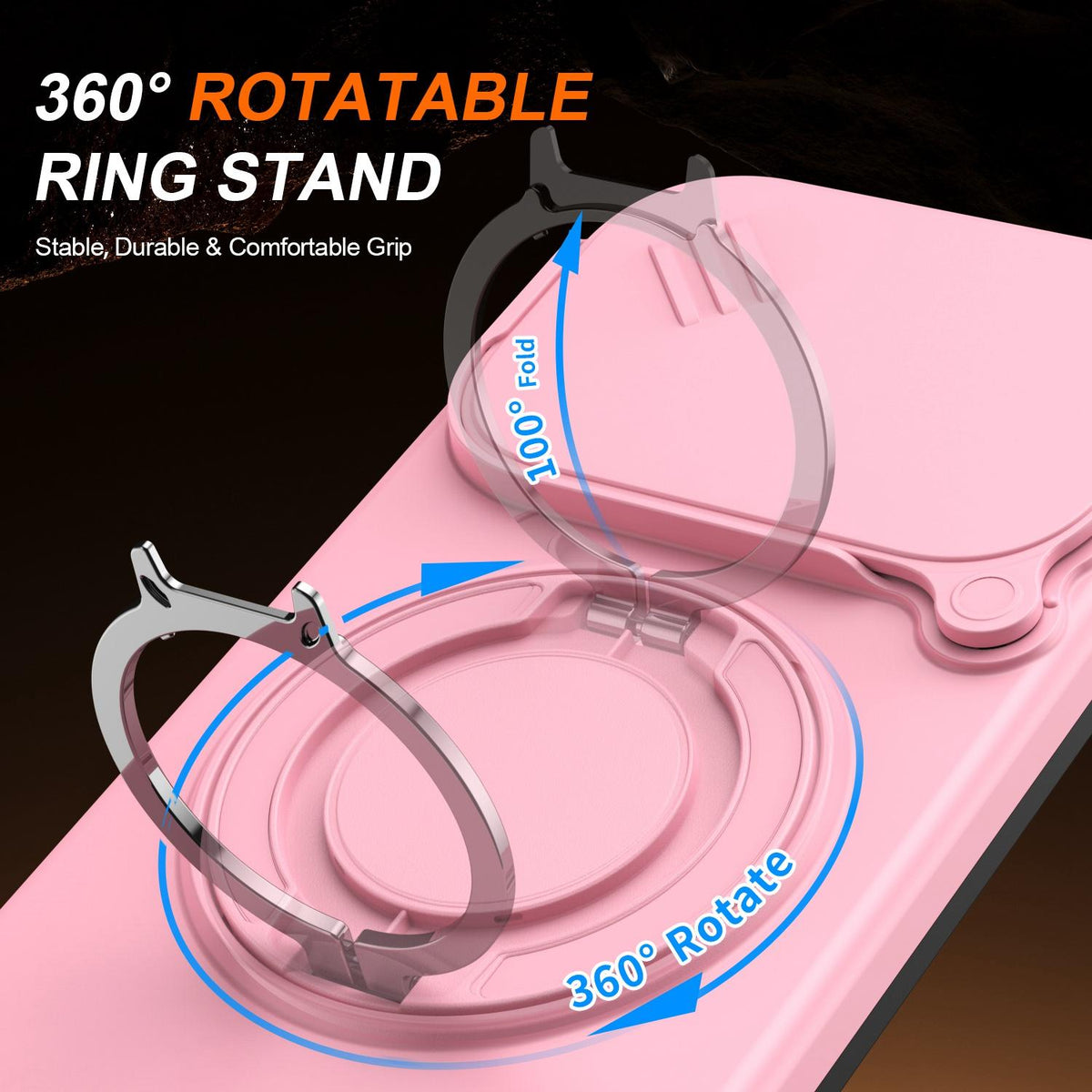 For OPPO Reno15 5G Global Camera Sliding Shield Magnetic Rotation Holder Phone Case - Pink - EDA009691201E
