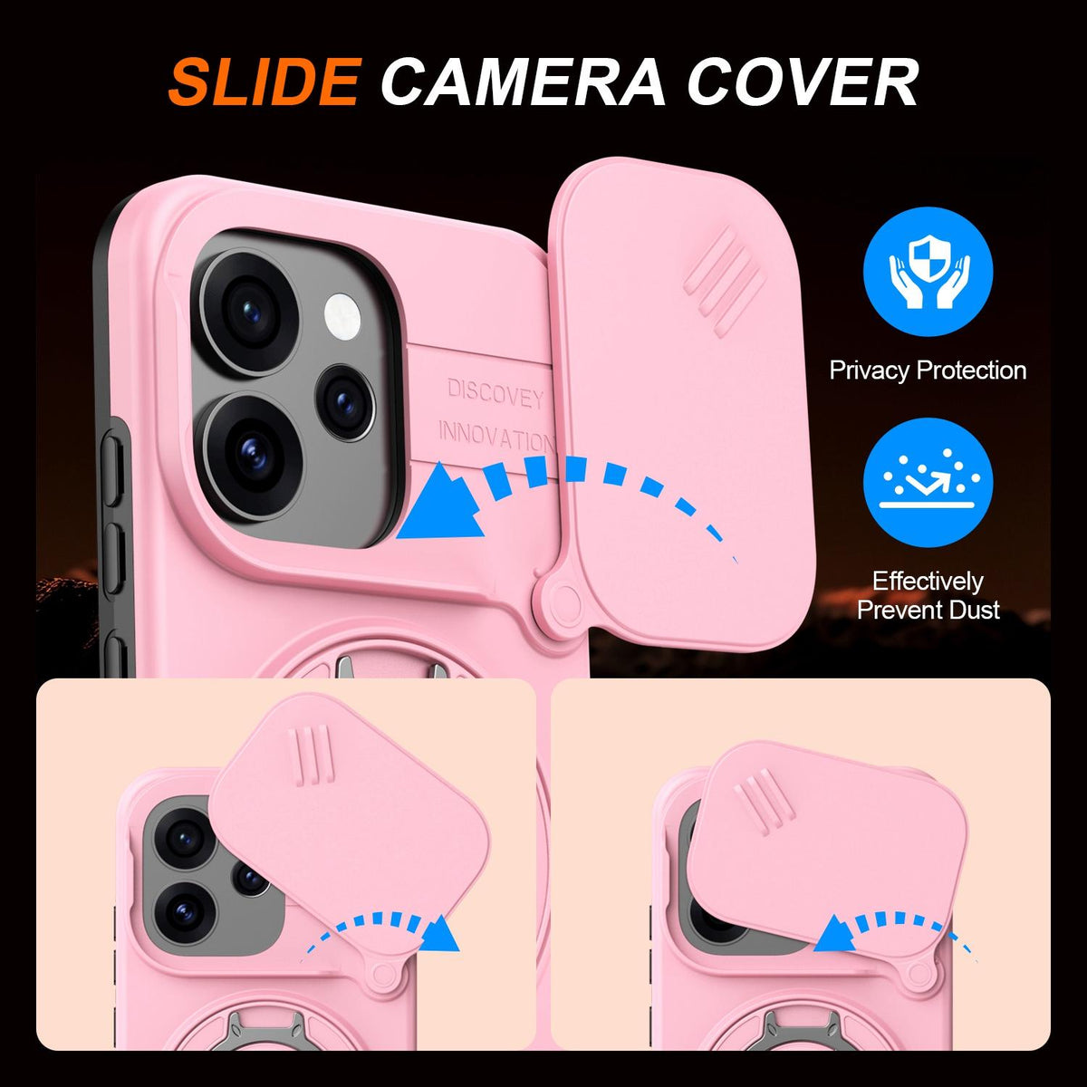 For OPPO Reno15 5G Global Camera Sliding Shield Magnetic Rotation Holder Phone Case - Pink - EDA009691201E