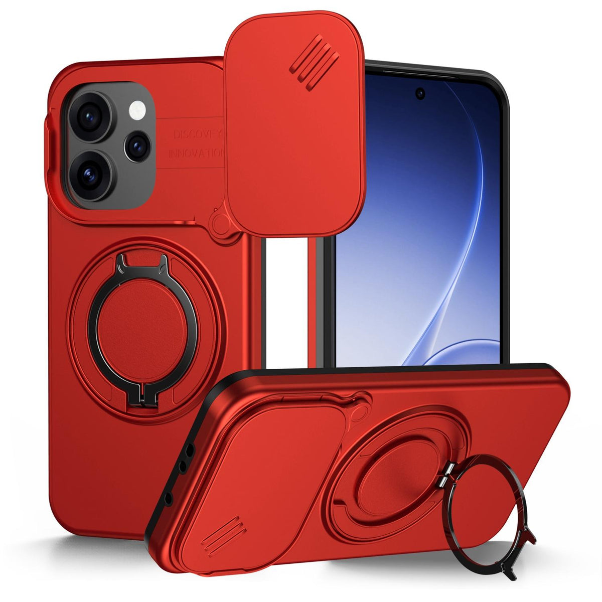 For OPPO Reno15 5G Global Camera Sliding Shield Magnetic Rotation Holder Phone Case - Red - EDA009691201F