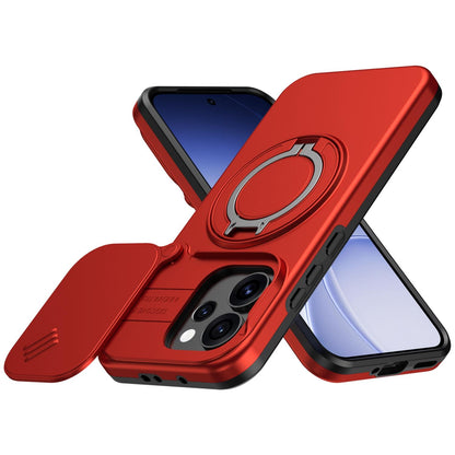 For OPPO Reno15 5G Global Camera Sliding Shield Magnetic Rotation Holder Phone Case - Red - EDA009691201F