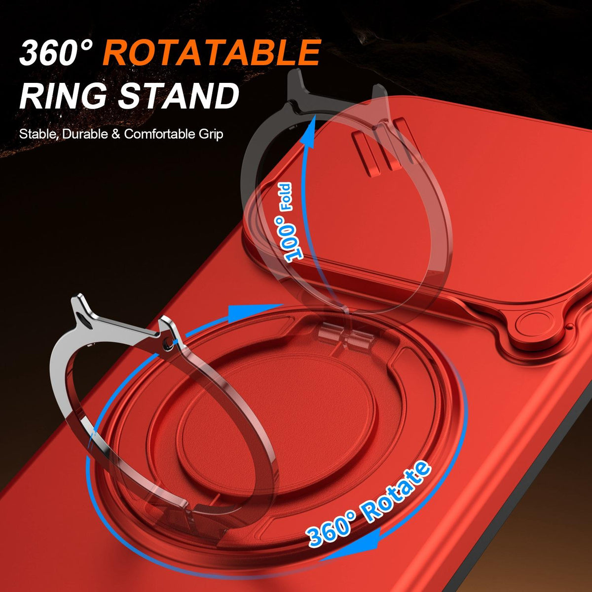 For OPPO Reno15 5G Global Camera Sliding Shield Magnetic Rotation Holder Phone Case - Red - EDA009691201F