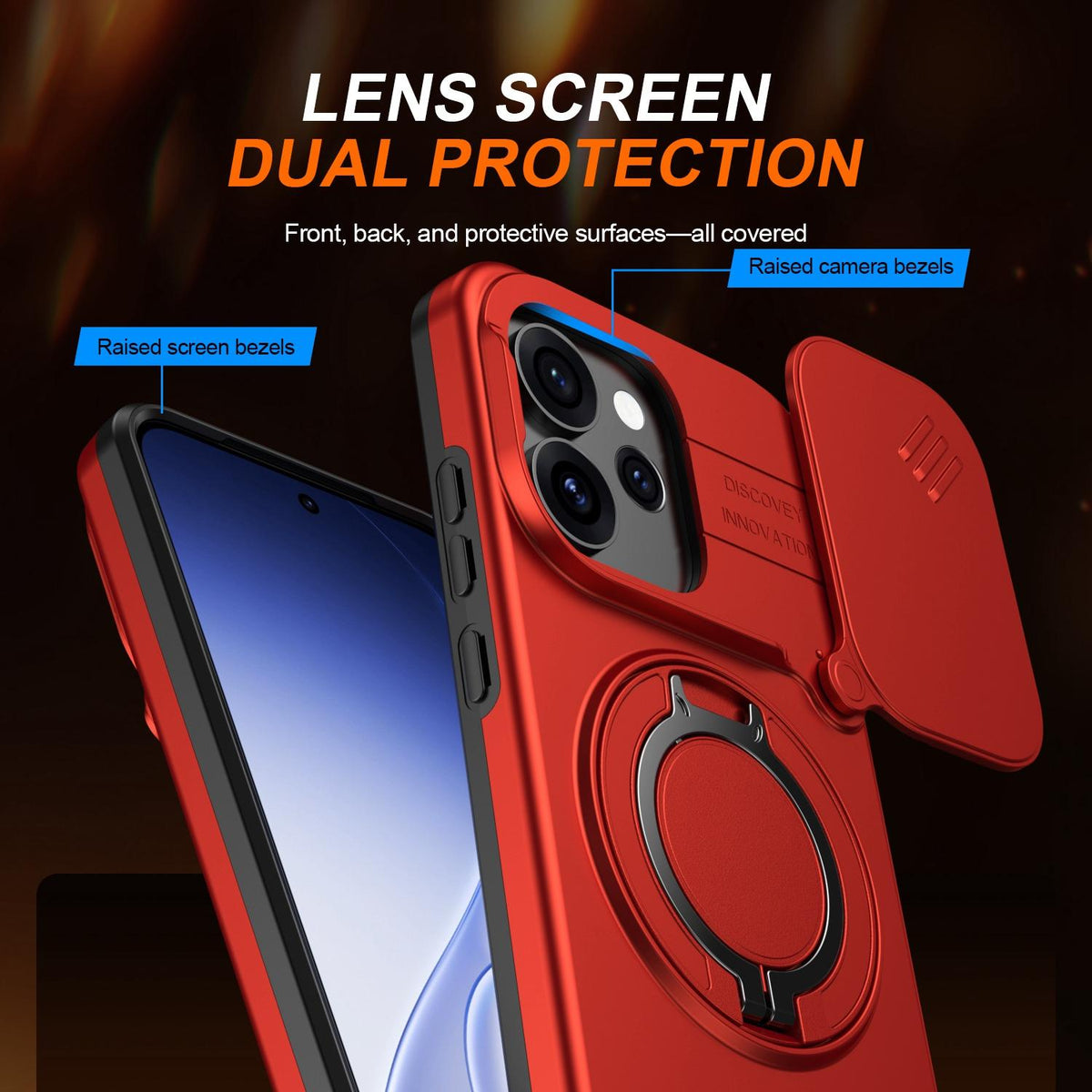 For OPPO Reno15 5G Global Camera Sliding Shield Magnetic Rotation Holder Phone Case - Red - EDA009691201F