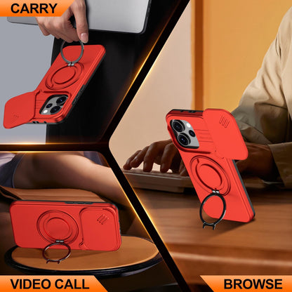 For OPPO Reno15 5G Global Camera Sliding Shield Magnetic Rotation Holder Phone Case - Red - EDA009691201F
