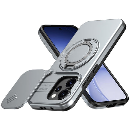 For OPPO Reno15 5G Global Camera Sliding Shield Magnetic Rotation Holder Phone Case - Silver - EDA009691201G