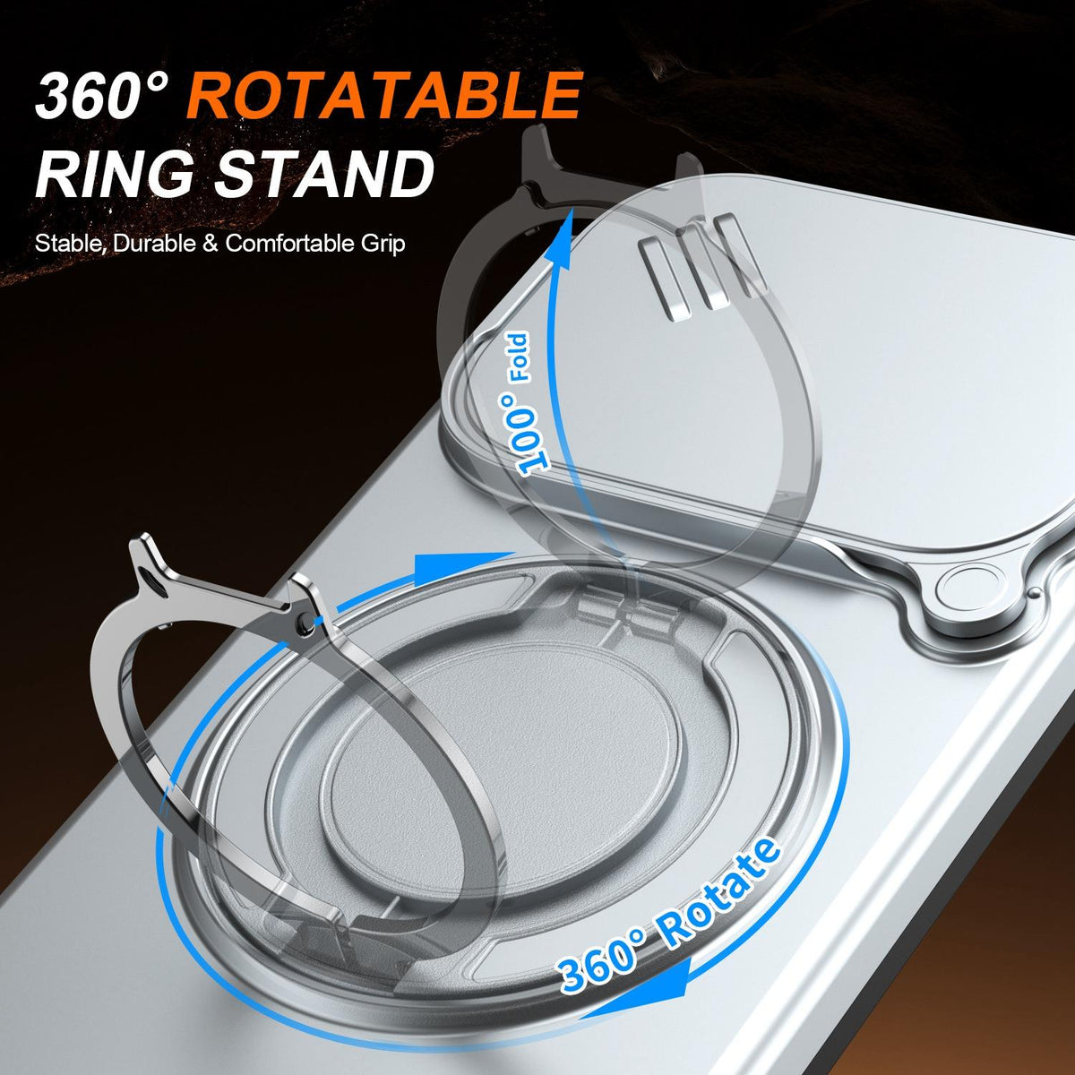 For OPPO Reno15 5G Global Camera Sliding Shield Magnetic Rotation Holder Phone Case - Silver - EDA009691201G