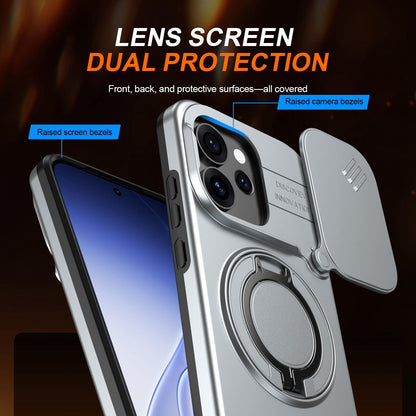 For OPPO Reno15 5G Global Camera Sliding Shield Magnetic Rotation Holder Phone Case - Silver - EDA009691201G