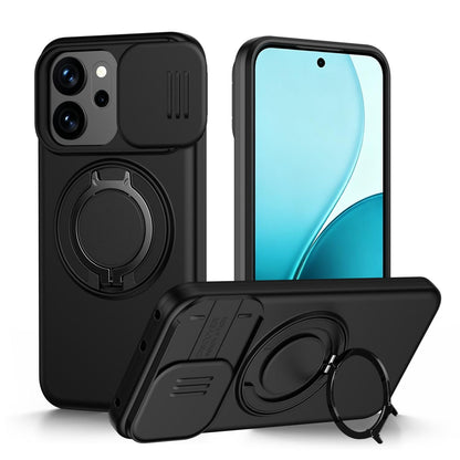 For OPPO Reno14 F 5G Camera Sliding Shield Magnetic Rotation Holder Phone Case - Black - EDA009691203A