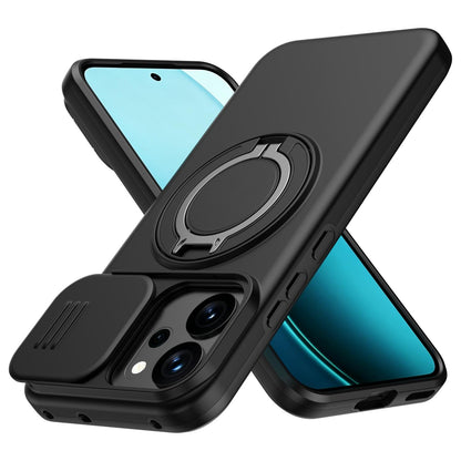 For OPPO Reno14 F 5G Camera Sliding Shield Magnetic Rotation Holder Phone Case - Black - EDA009691203A