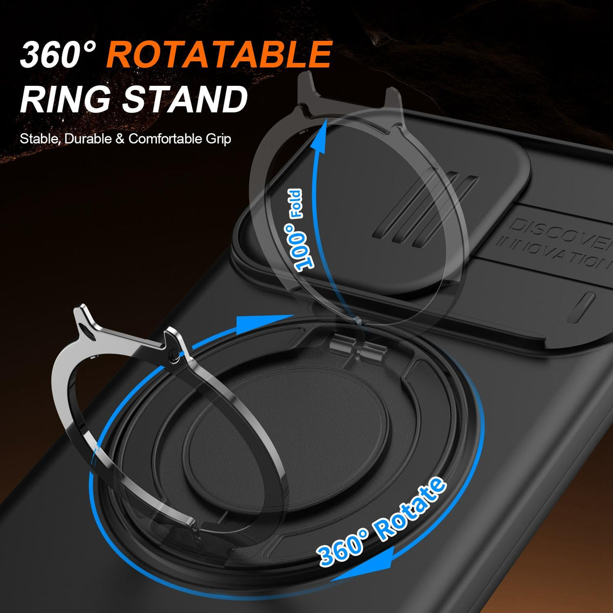 For OPPO Reno14 F 5G Camera Sliding Shield Magnetic Rotation Holder Phone Case - Black - EDA009691203A