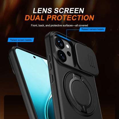 For OPPO Reno14 F 5G Camera Sliding Shield Magnetic Rotation Holder Phone Case - Black - EDA009691203A
