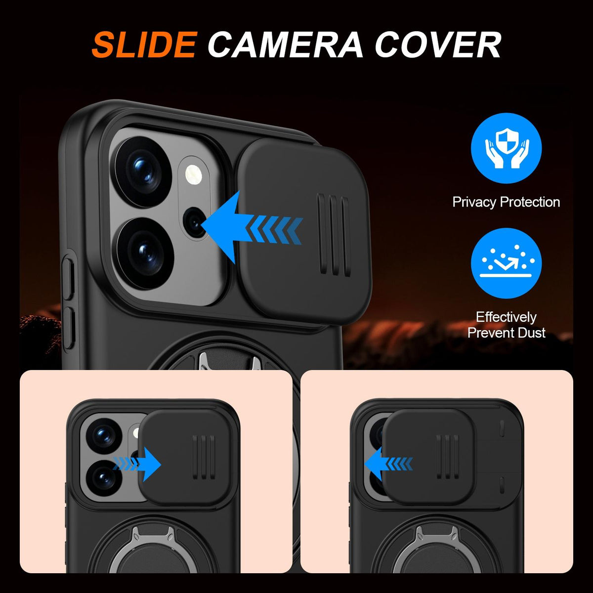For OPPO Reno14 F 5G Camera Sliding Shield Magnetic Rotation Holder Phone Case - Black - EDA009691203A