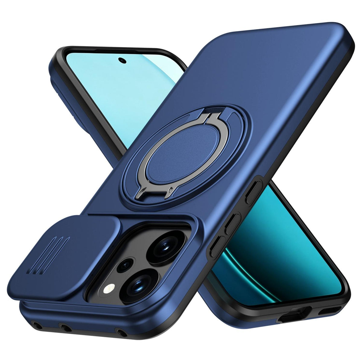 For OPPO Reno14 F 5G Camera Sliding Shield Magnetic Rotation Holder Phone Case - Blue - EDA009691203B