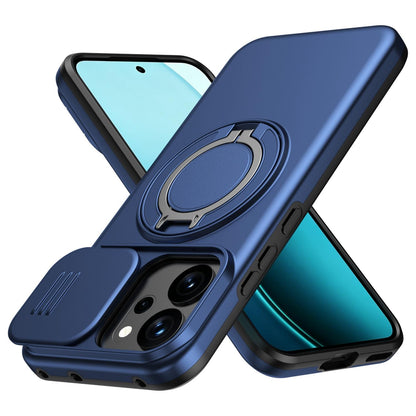 For OPPO Reno14 F 5G Camera Sliding Shield Magnetic Rotation Holder Phone Case - Blue - EDA009691203B