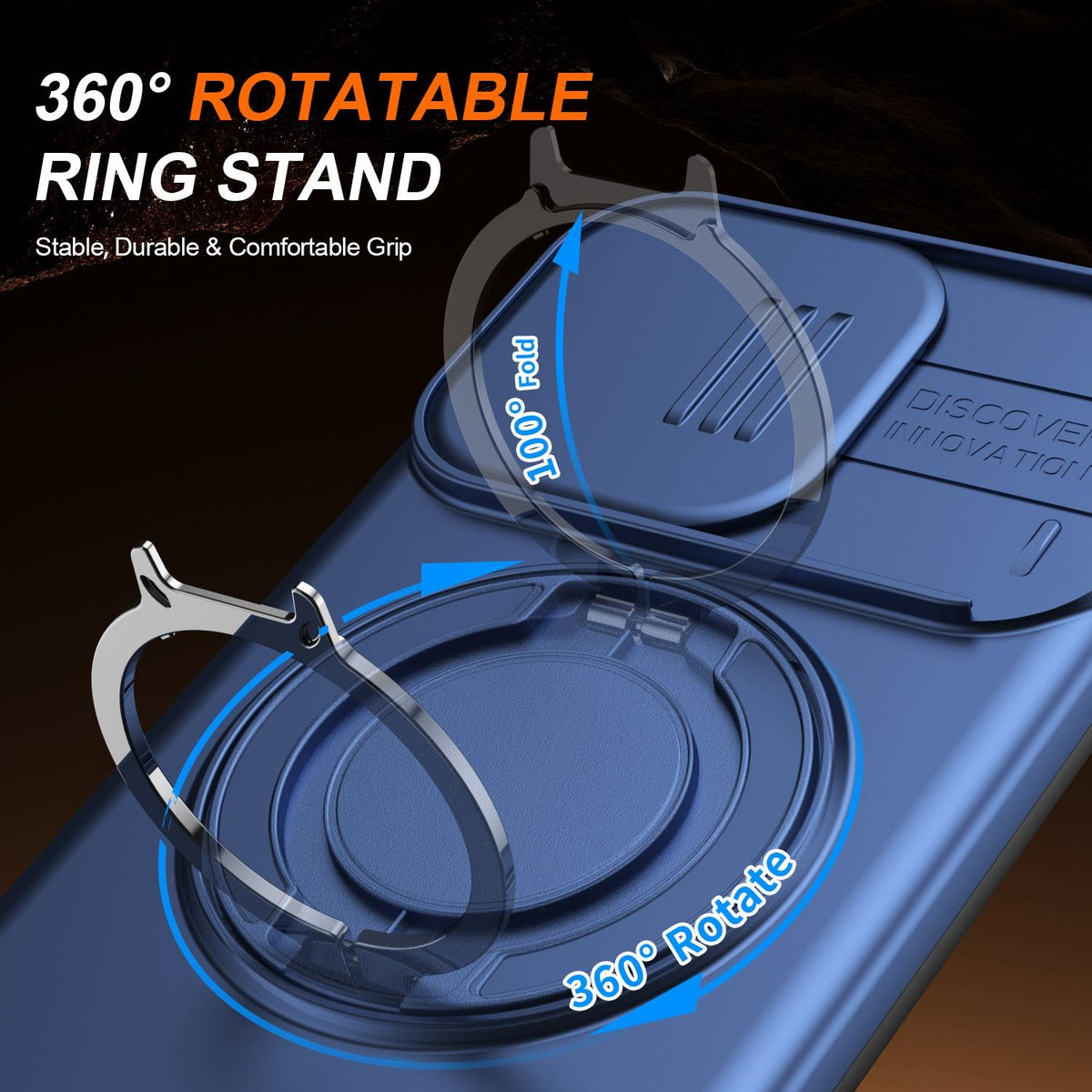 For OPPO Reno14 F 5G Camera Sliding Shield Magnetic Rotation Holder Phone Case - Blue - EDA009691203B