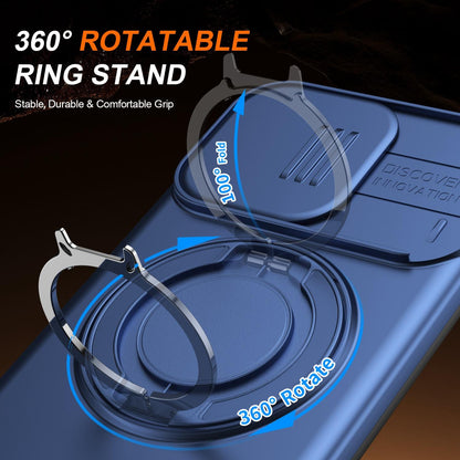 For OPPO Reno14 F 5G Camera Sliding Shield Magnetic Rotation Holder Phone Case - Blue - EDA009691203B