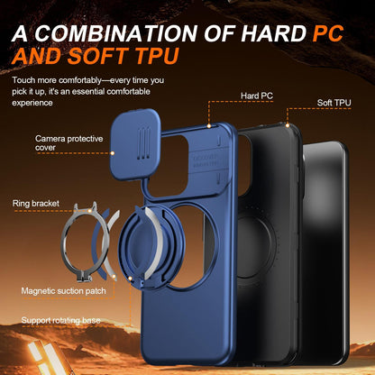 For OPPO Reno14 F 5G Camera Sliding Shield Magnetic Rotation Holder Phone Case - Blue - EDA009691203B