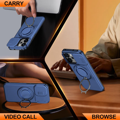 For OPPO Reno14 F 5G Camera Sliding Shield Magnetic Rotation Holder Phone Case - Blue - EDA009691203B