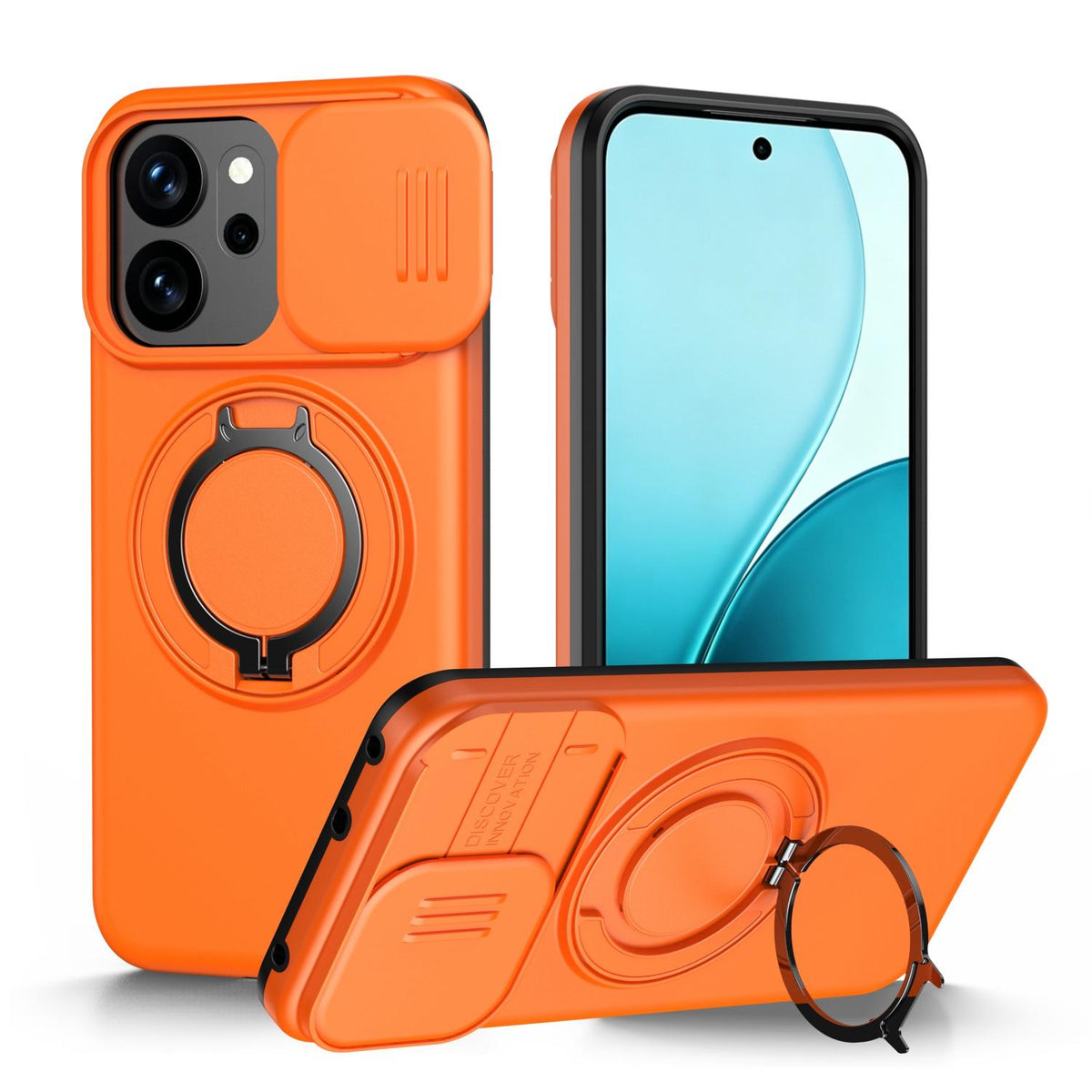 For OPPO Reno14 F 5G Camera Sliding Shield Magnetic Rotation Holder Phone Case - Orange - EDA009691203C