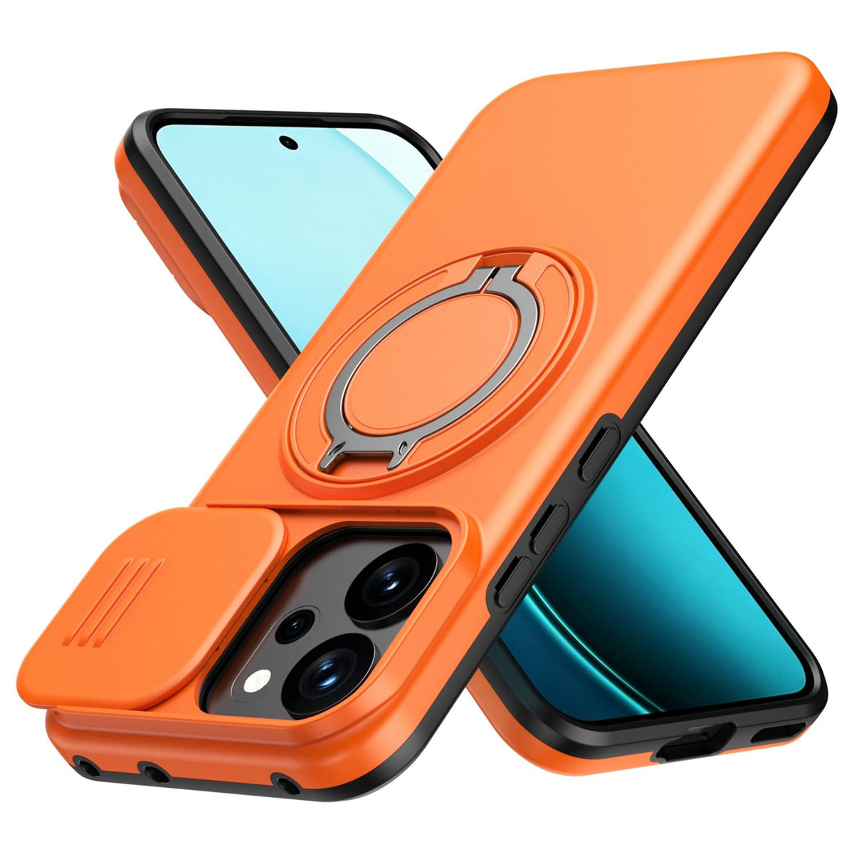 For OPPO Reno14 F 5G Camera Sliding Shield Magnetic Rotation Holder Phone Case - Orange - EDA009691203C