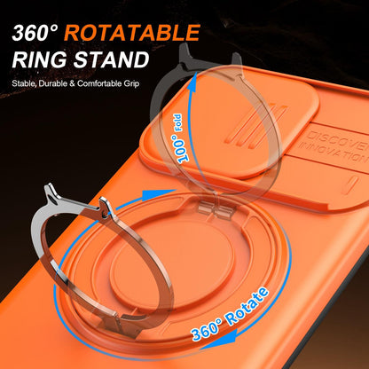 For OPPO Reno14 F 5G Camera Sliding Shield Magnetic Rotation Holder Phone Case - Orange - EDA009691203C