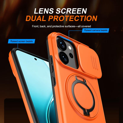 For OPPO Reno14 F 5G Camera Sliding Shield Magnetic Rotation Holder Phone Case - Orange - EDA009691203C