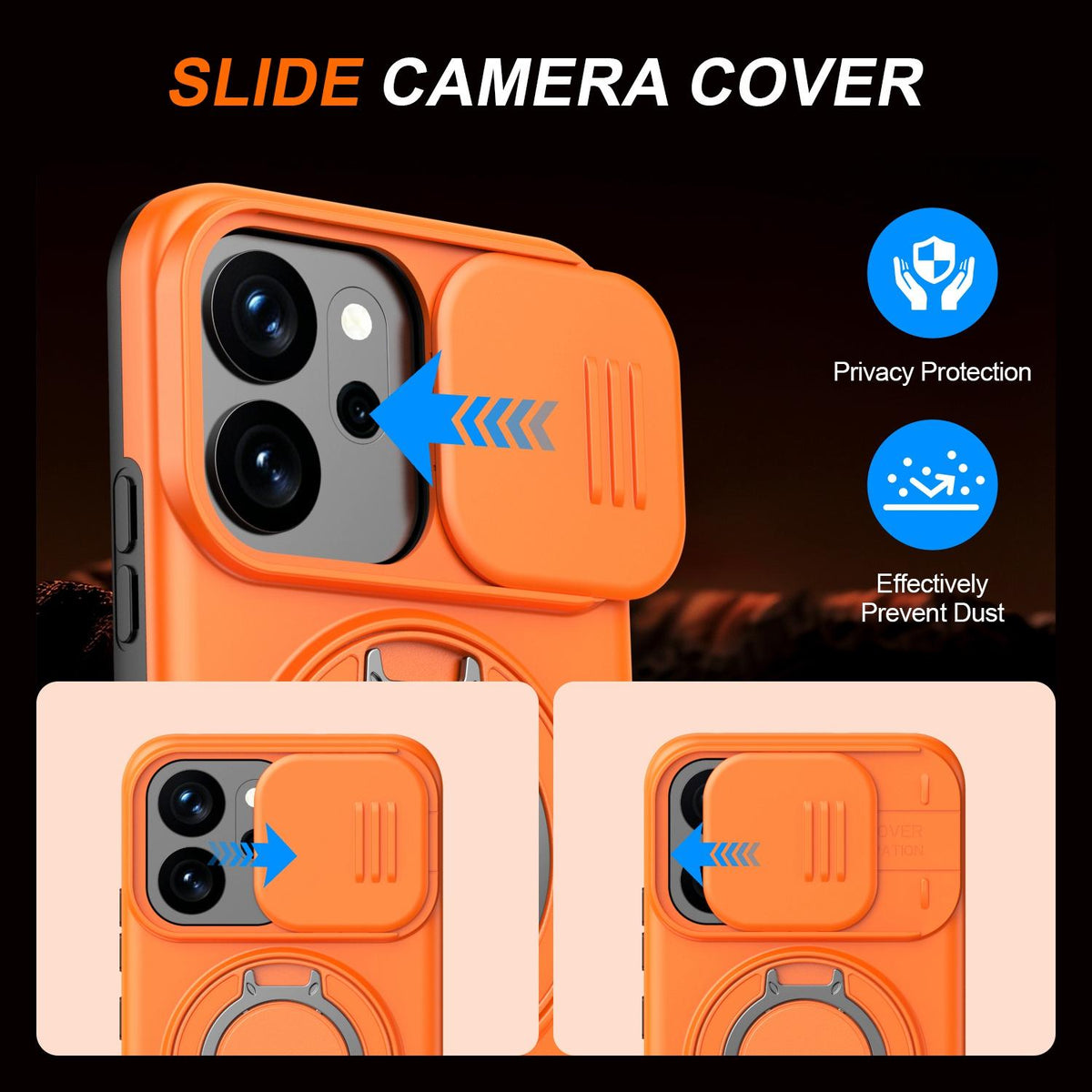 For OPPO Reno14 F 5G Camera Sliding Shield Magnetic Rotation Holder Phone Case - Orange - EDA009691203C