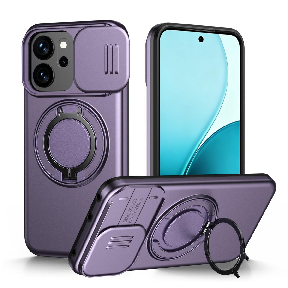 For OPPO Reno14 F 5G Camera Sliding Shield Magnetic Rotation Holder Phone Case - Purple - EDA009691203D