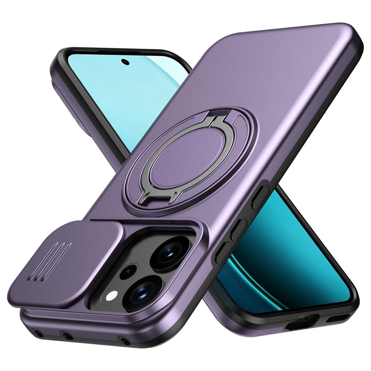 For OPPO Reno14 F 5G Camera Sliding Shield Magnetic Rotation Holder Phone Case - Purple - EDA009691203D