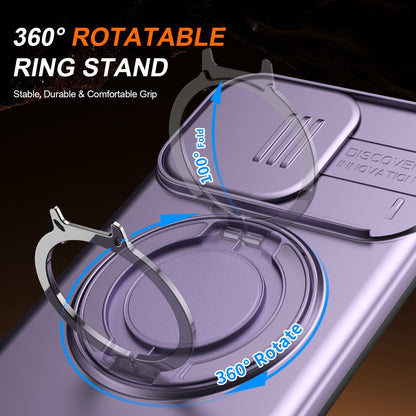 For OPPO Reno14 F 5G Camera Sliding Shield Magnetic Rotation Holder Phone Case - Purple - EDA009691203D