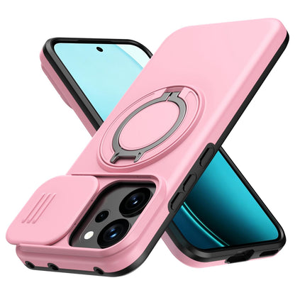 For OPPO Reno14 F 5G Camera Sliding Shield Magnetic Rotation Holder Phone Case - Pink - EDA009691203E