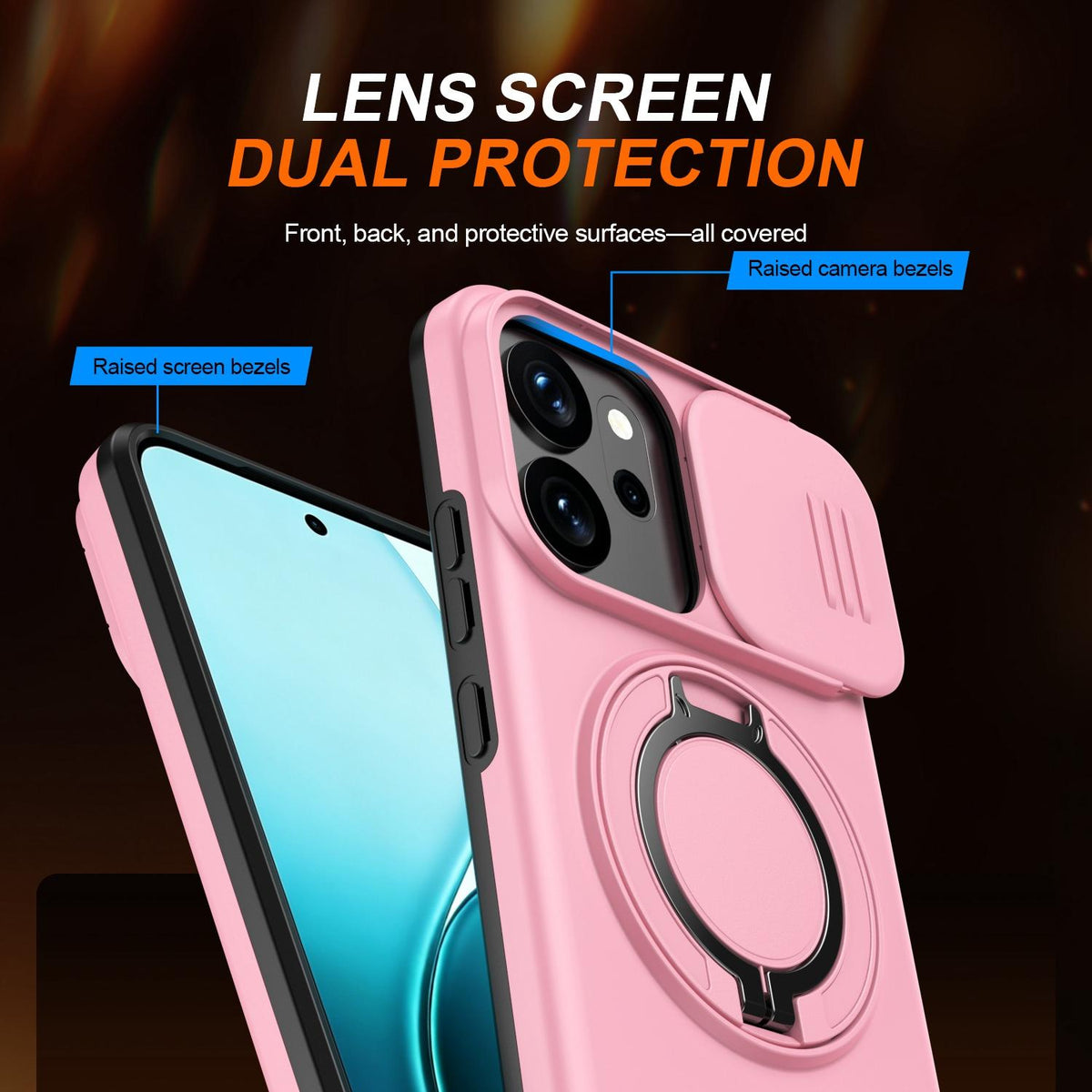 For OPPO Reno14 F 5G Camera Sliding Shield Magnetic Rotation Holder Phone Case - Pink - EDA009691203E
