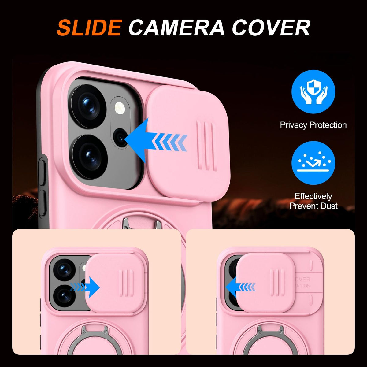 For OPPO Reno14 F 5G Camera Sliding Shield Magnetic Rotation Holder Phone Case - Pink - EDA009691203E