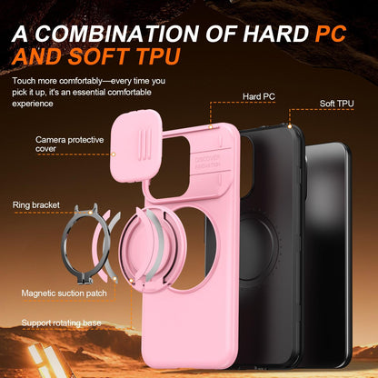 For OPPO Reno14 F 5G Camera Sliding Shield Magnetic Rotation Holder Phone Case - Pink - EDA009691203E