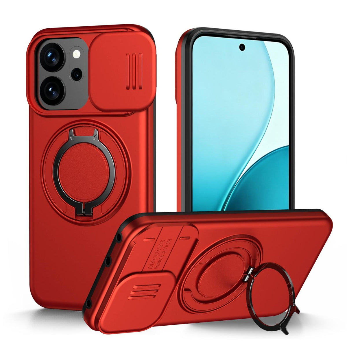 For OPPO Reno14 F 5G Camera Sliding Shield Magnetic Rotation Holder Phone Case - Red - EDA009691203F
