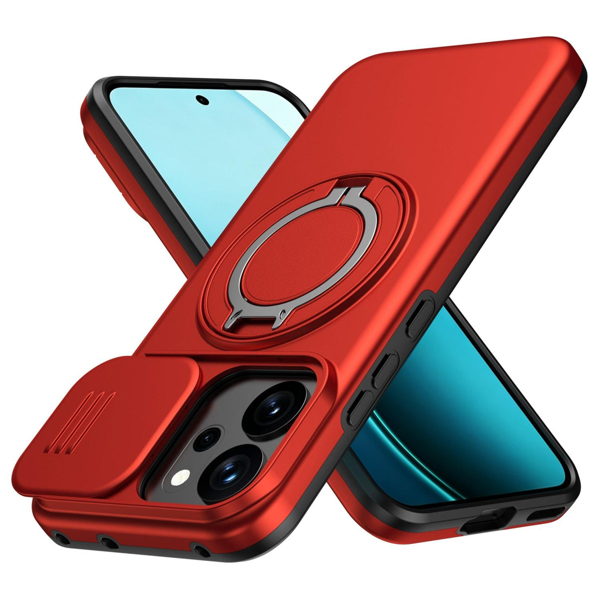 For OPPO Reno14 F 5G Camera Sliding Shield Magnetic Rotation Holder Phone Case - Red - EDA009691203F