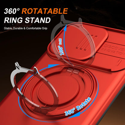 For OPPO Reno14 F 5G Camera Sliding Shield Magnetic Rotation Holder Phone Case - Red - EDA009691203F