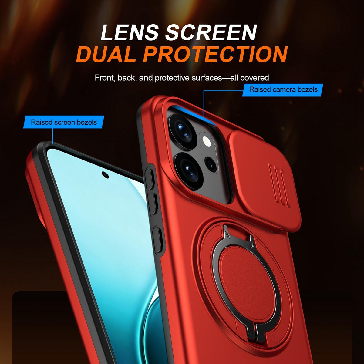 For OPPO Reno14 F 5G Camera Sliding Shield Magnetic Rotation Holder Phone Case - Red - EDA009691203F