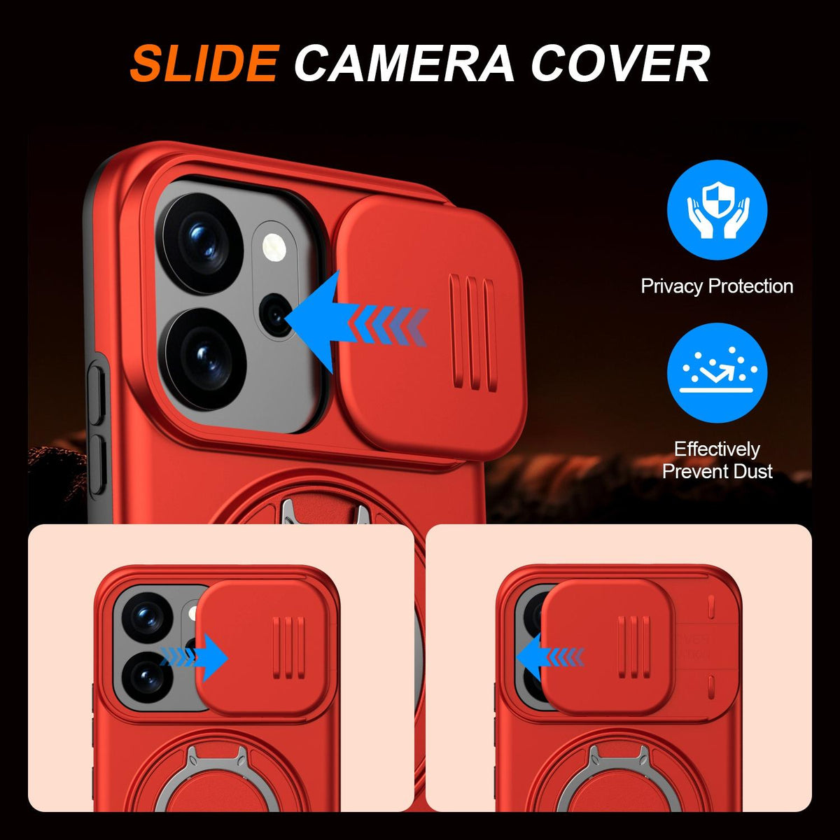 For OPPO Reno14 F 5G Camera Sliding Shield Magnetic Rotation Holder Phone Case - Red - EDA009691203F