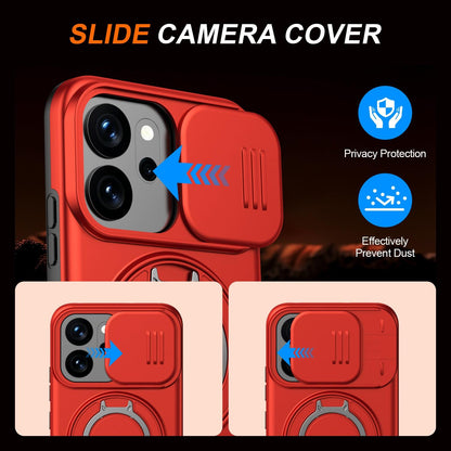 For OPPO Reno14 F 5G Camera Sliding Shield Magnetic Rotation Holder Phone Case - Red - EDA009691203F