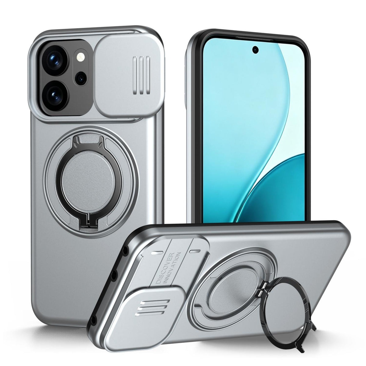 For OPPO Reno14 F 5G Camera Sliding Shield Magnetic Rotation Holder Phone Case - Silver - EDA009691203G