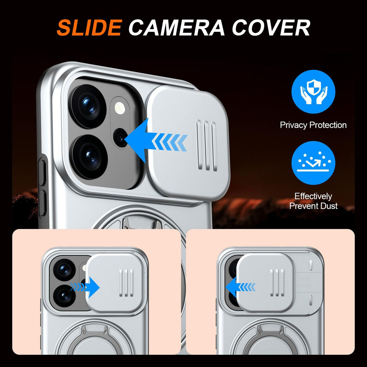 For OPPO Reno14 F 5G Camera Sliding Shield Magnetic Rotation Holder Phone Case - Silver - EDA009691203G