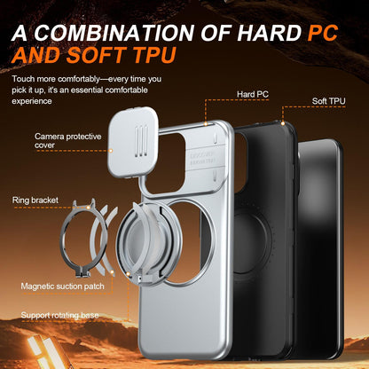 For OPPO Reno14 F 5G Camera Sliding Shield Magnetic Rotation Holder Phone Case - Silver - EDA009691203G